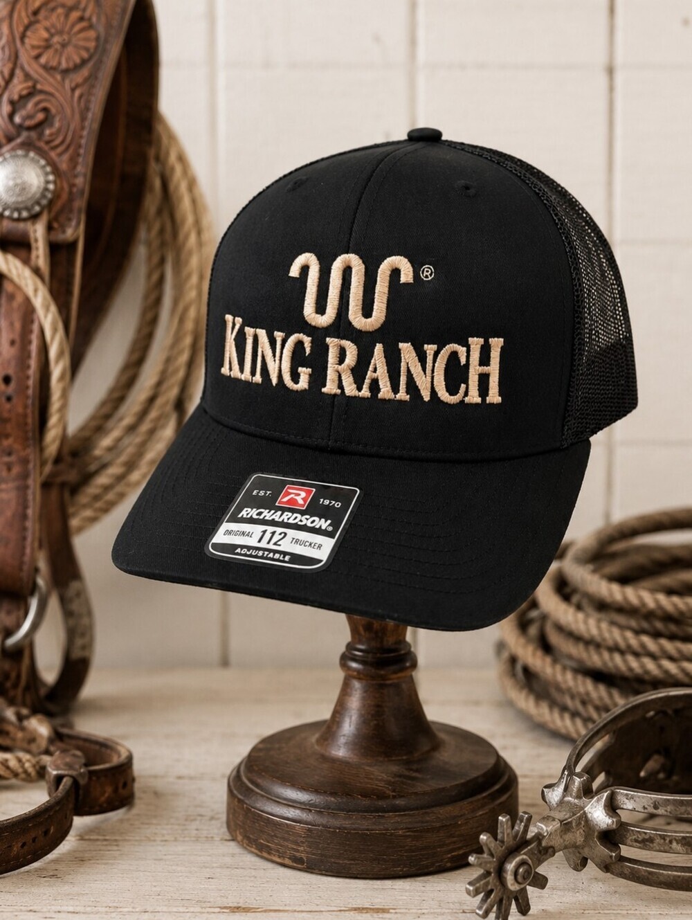 King Ranch Richardson 112 Trucker Mesh Snapback Hat Cap Black Embroidered